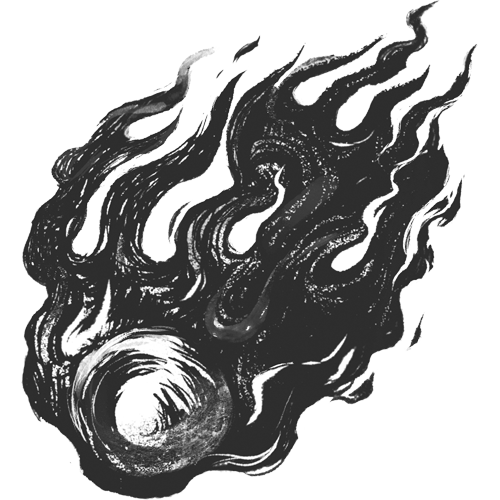 Black and white illustration of a fire