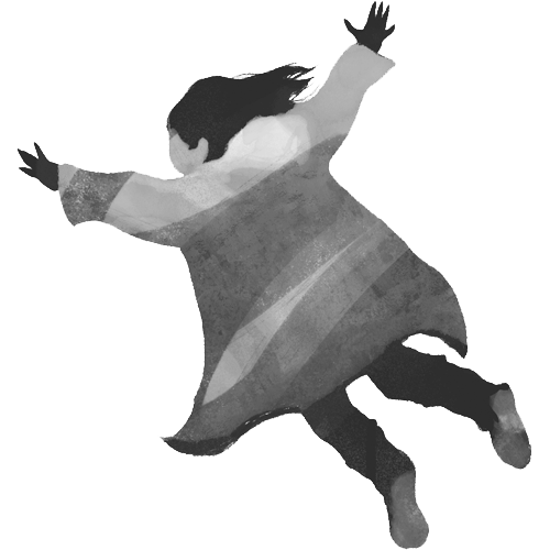 Girl flying with a coat on